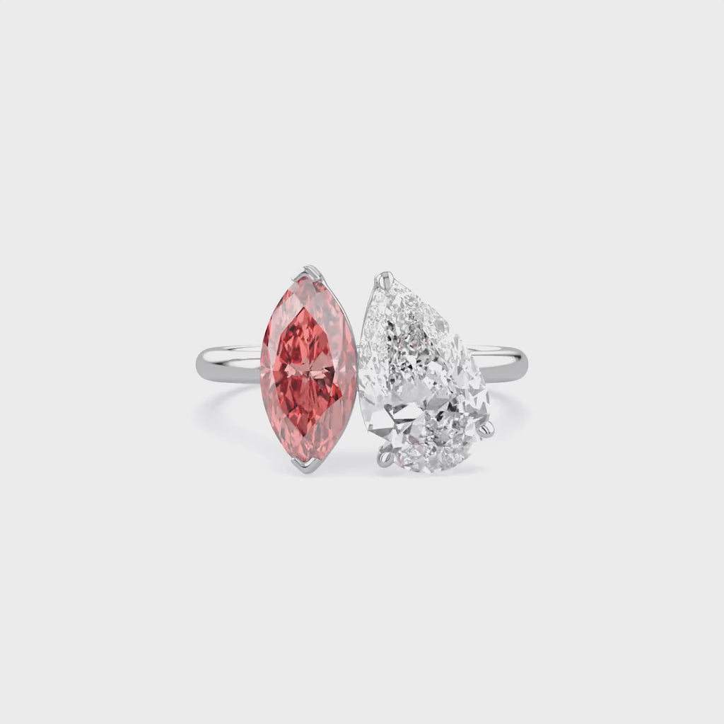 3.75 Carat Marquise and Pear Shape Lab Grown Diamond Engagement Ring
