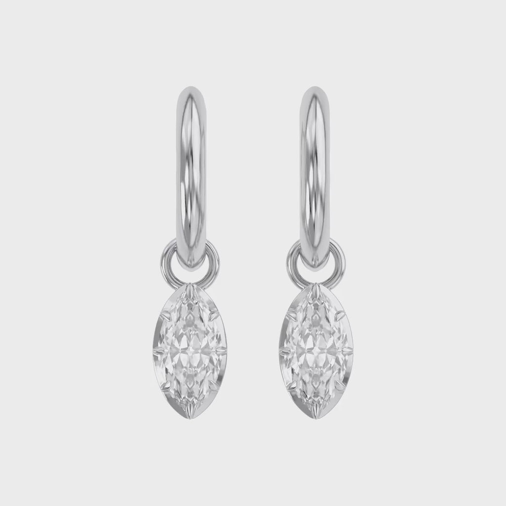 1.00 Carat Marquise Cut Lab Grown Diamond Drop Solitaire Earrings