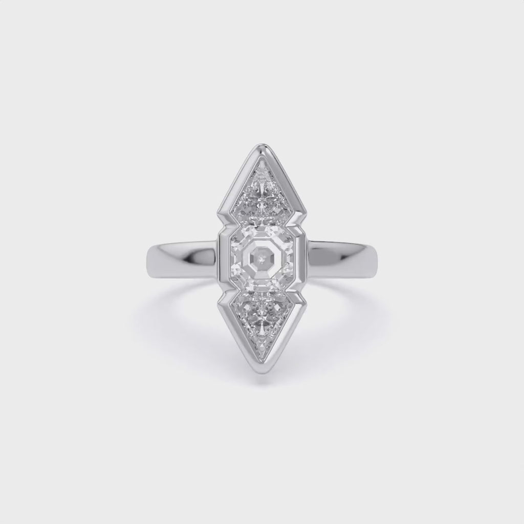 Asscher and Kite Shape 2.10 Carat Lab Grown Diamond Engagement Ring