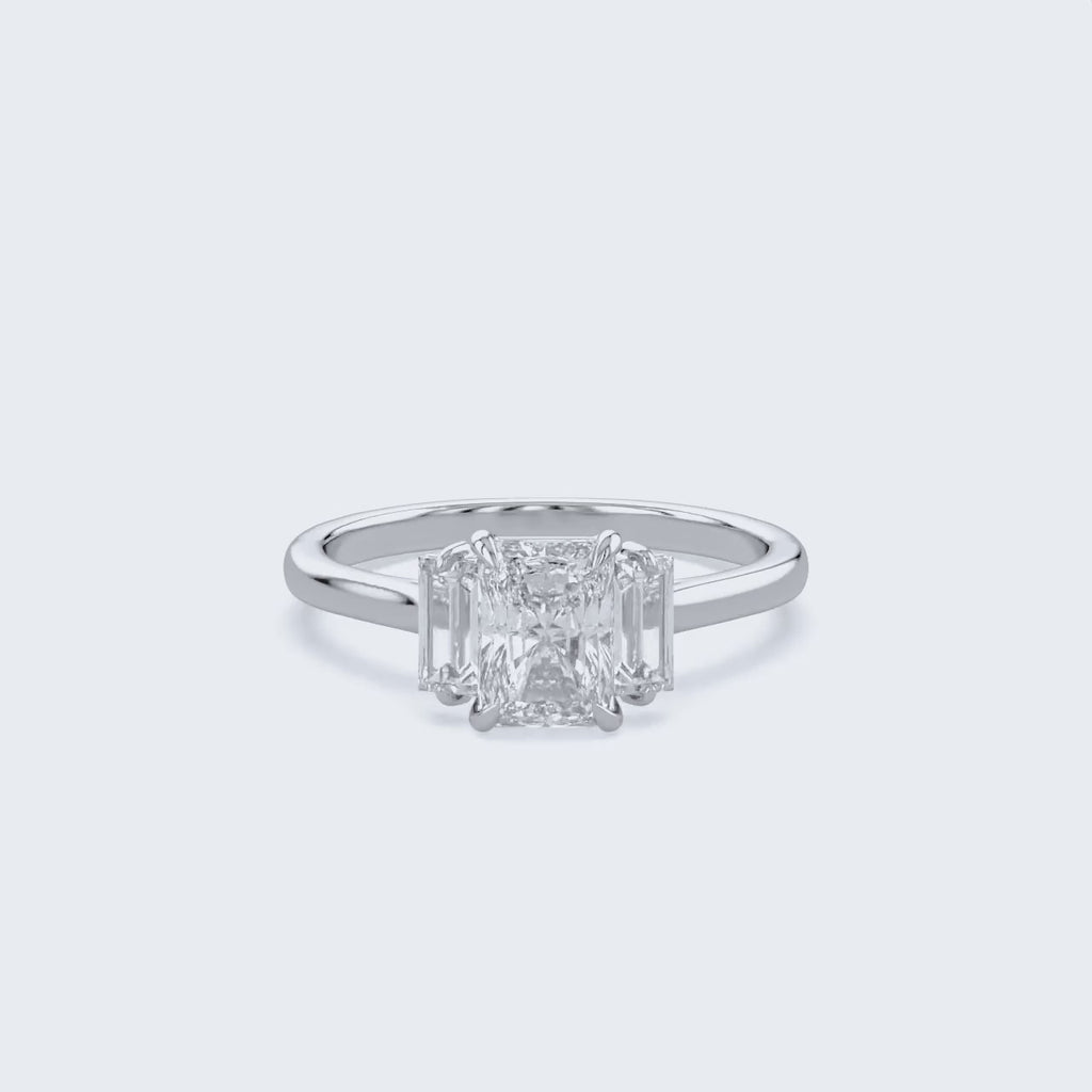 1.40 Carat Radiant and Baguette Cut Lab Grown Diamond 3-Stone Ring