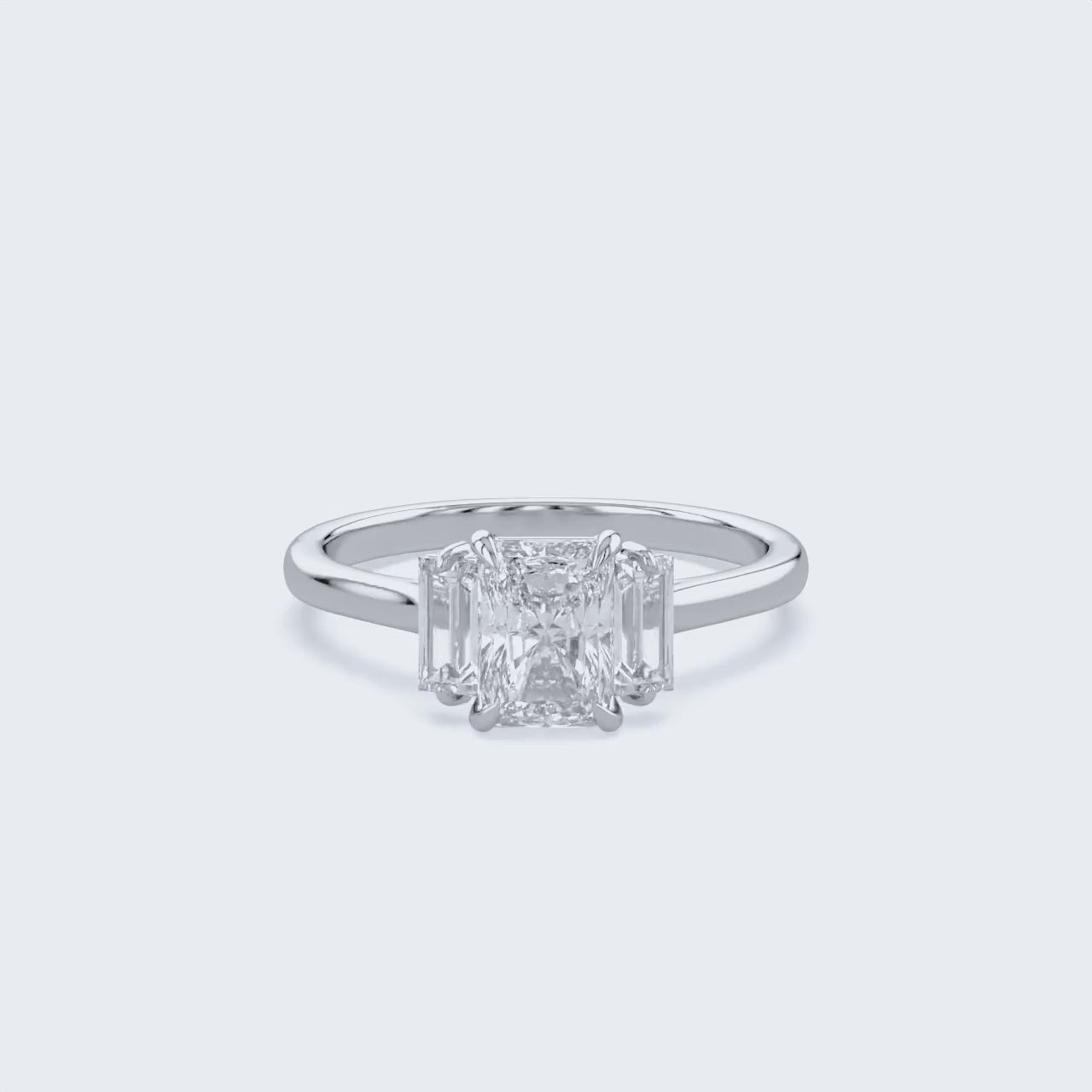 1.40 Carat Radiant and Baguette Cut Lab Grown Diamond 3-Stone Ring