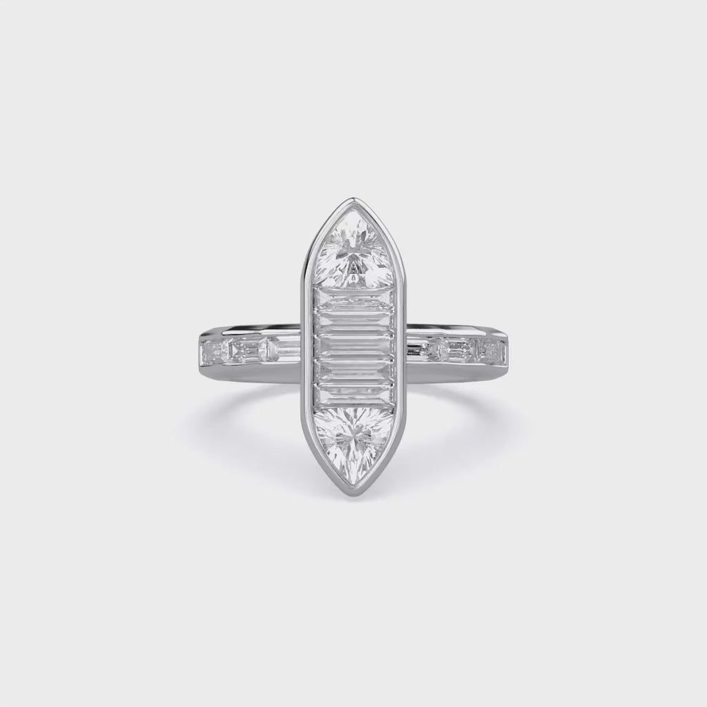 Trillion and Baguette Shape 3.60 Carat Lab Grown Diamond Engagement Ring