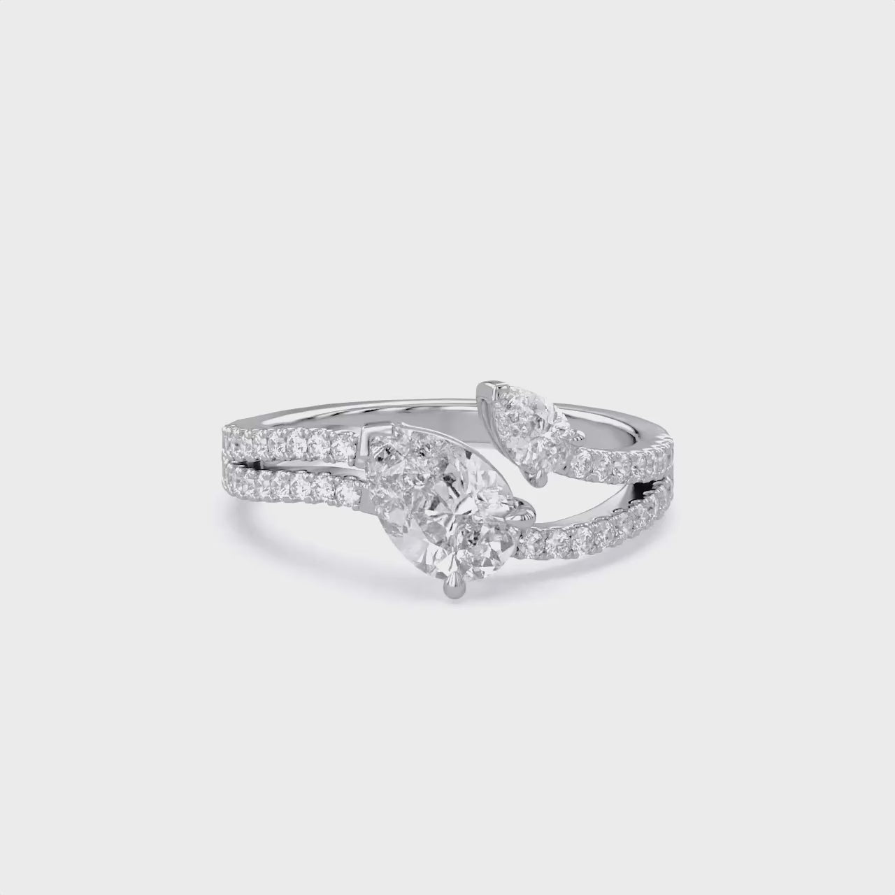 1.35 Carat Pear and Round Shape Lab Grown Diamond Split Shank Engagement Ring