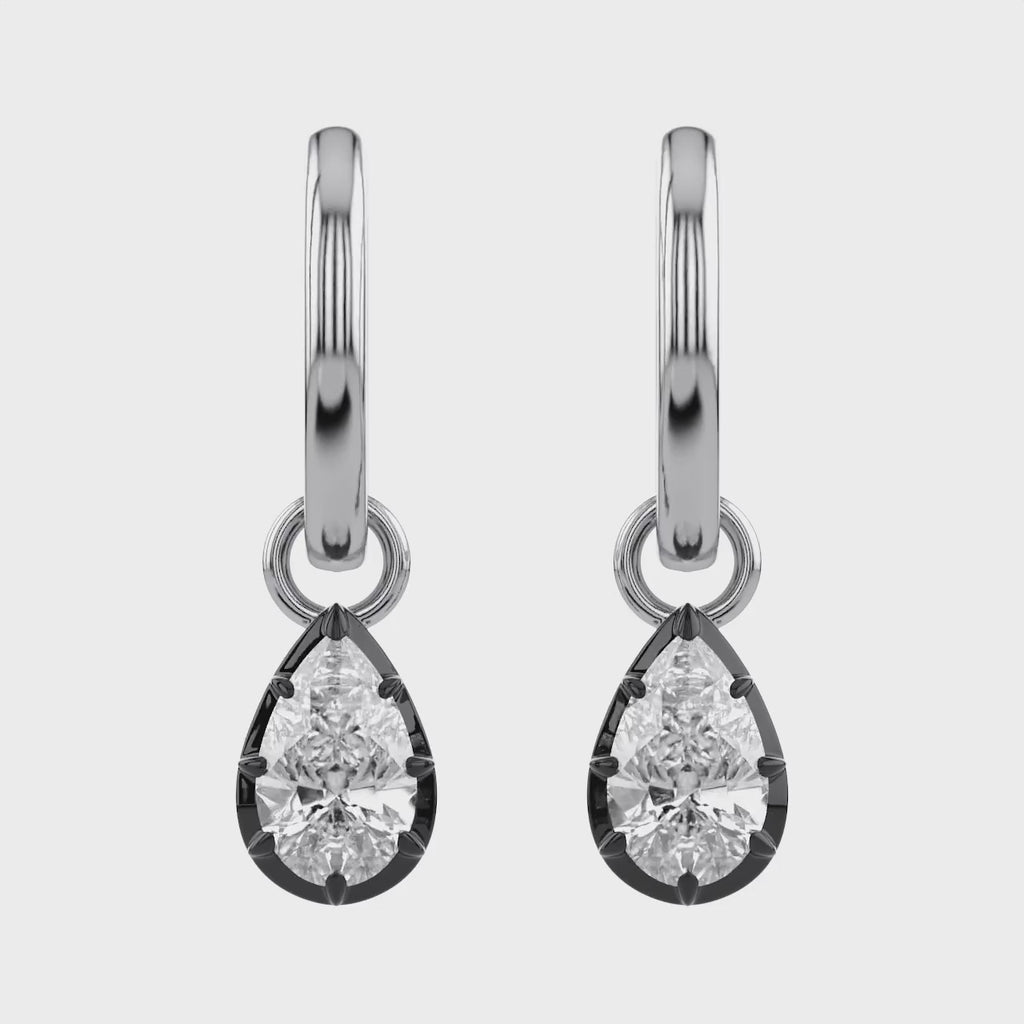 1.00 Carat Pear Shape Lab Grown Diamond Drop Hoop Earrings